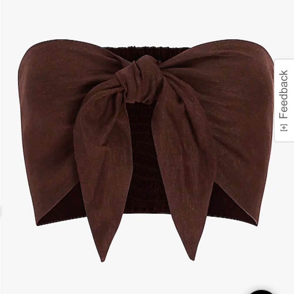 NWT Express Brown Linen-Blend Tie Front Bandeau Top XL •